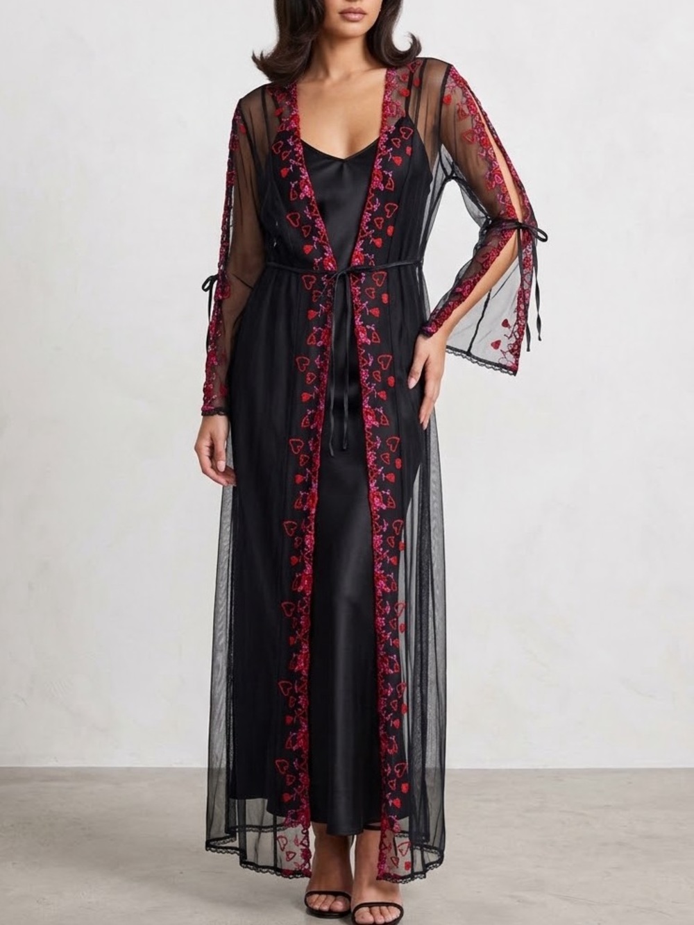 90s VTG Jacalyn Bennett Fredericks of Hollywood Sheer Mesh Heart Robe M Lingerie